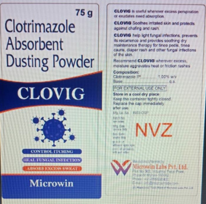 clovig absorbent dusting powder label